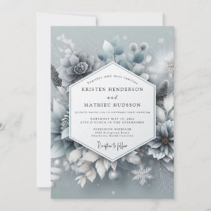 Invitación Boda Flor de Invierno Azul Pizarra