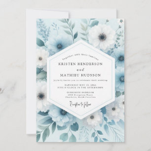 Invitación Boda Flor de Invierno Azul Polvoriento