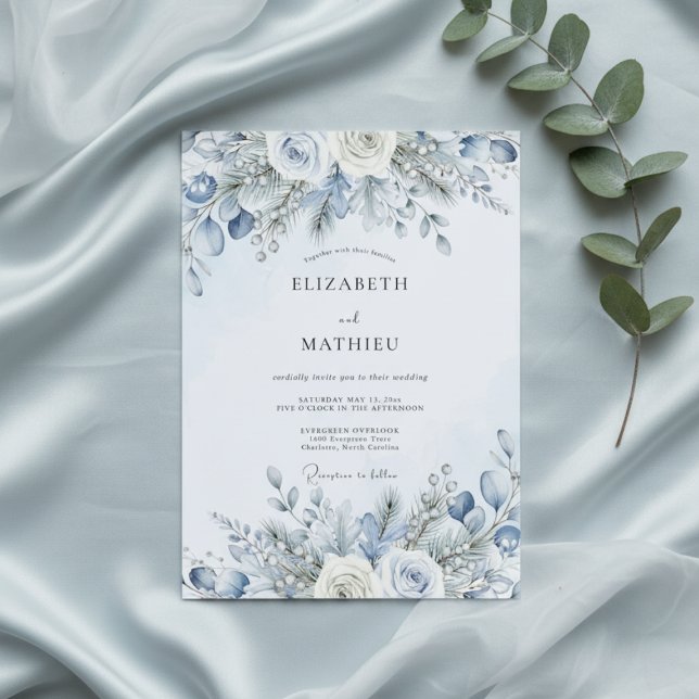 Invitación Boda Flor de Invierno Azul Polvoriento (Subido por el creador)