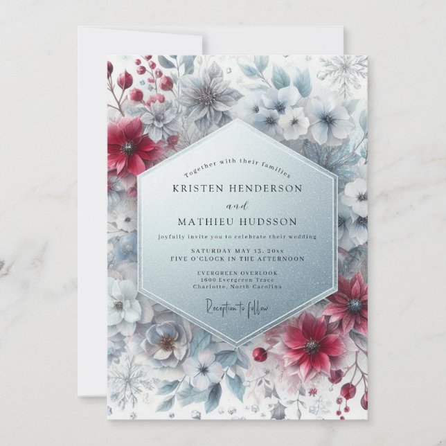 Invitación Boda Flor de Invierno Borgoña (Anverso)