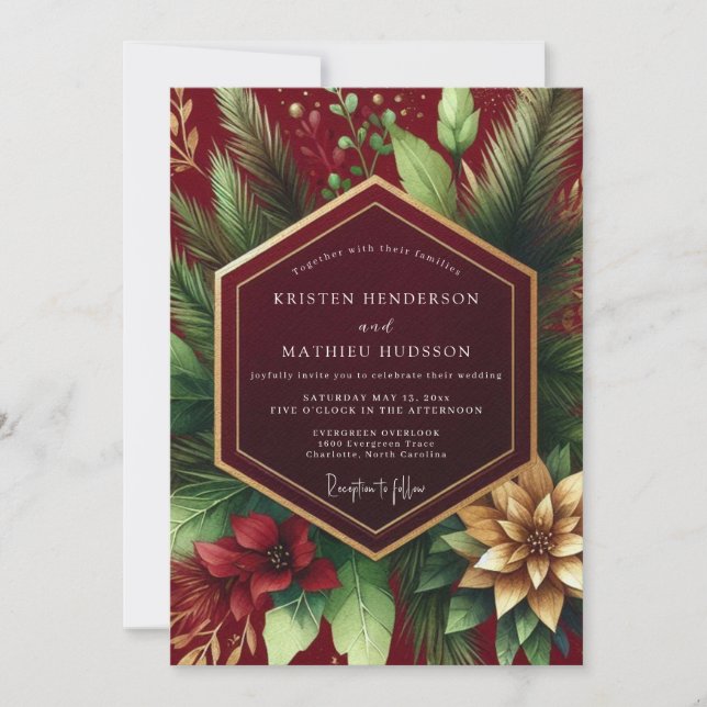 Invitación Boda Flor de Invierno Borgoña (Anverso)