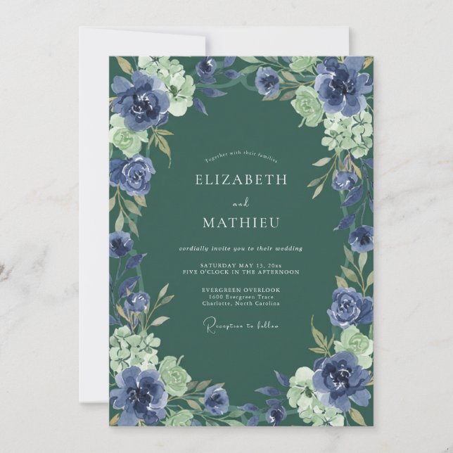 Invitación Boda Flor de Jade Índigo (Anverso)