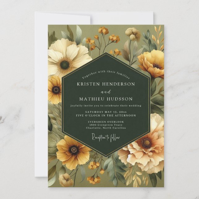 Invitación Boda Flor de la Vendimia Oliva (Anverso)