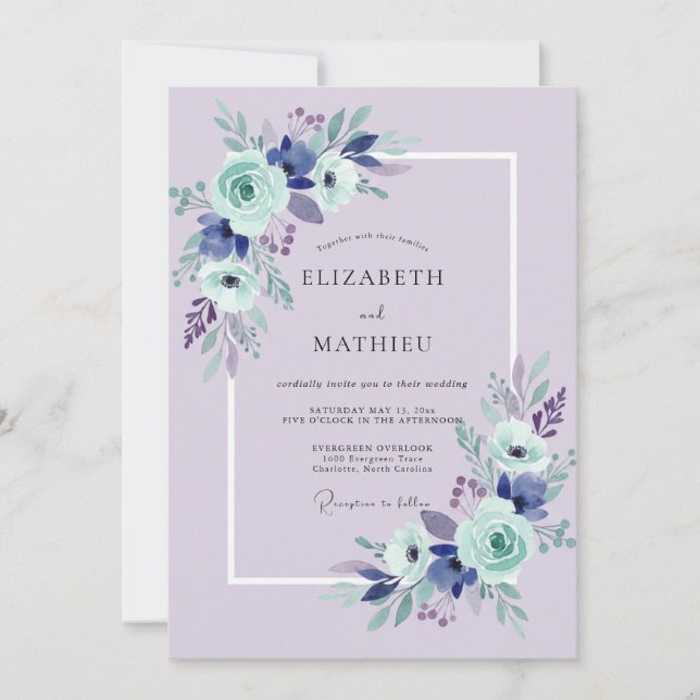 Invitación Boda Flor de Lavanda Azul (Anverso)