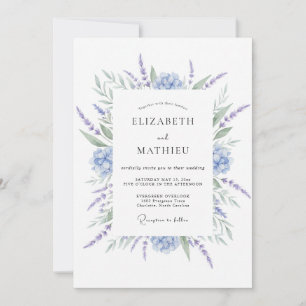 Invitación Boda Flor de Lavanda Azul Polvoriento
