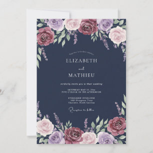 Invitación Boda Flor de Lavanda Borgoña