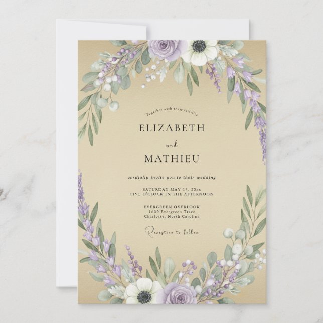 Invitación Boda Flor de Lavanda de Arena (Anverso)