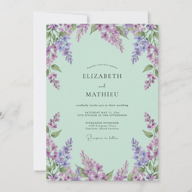 Invitación Boda Flor de Lavanda Menta (Anverso)