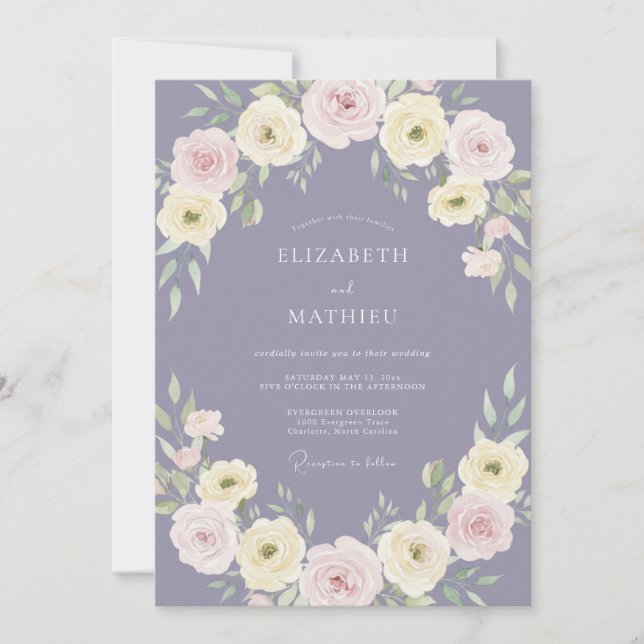 Invitación Boda Flor de Lavanda Pastel (Anverso)