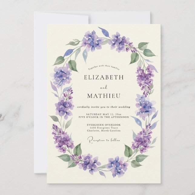 Invitación Boda Flor de Lavanda Pintada (Anverso)
