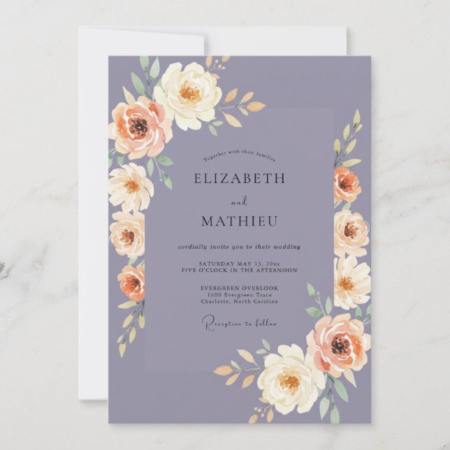 Invitación Boda Flor de Lavanda Rubor (Anverso)