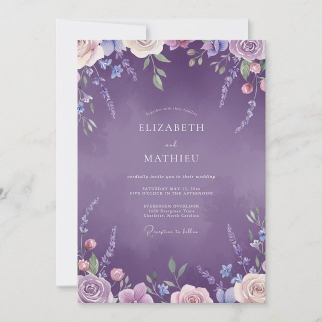 Invitación Boda Flor de Lavanda Violeta (Anverso)