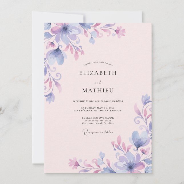 Invitación Boda Flor de Lavanda y Periwinkle (Anverso)