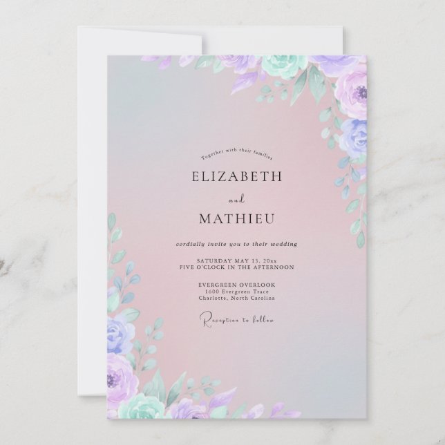Invitación Boda Flor de Lila Acuarela Silenciada (Anverso)