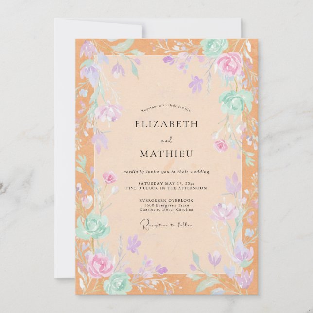 Invitación Boda Flor de Lila Albaricoque (Anverso)