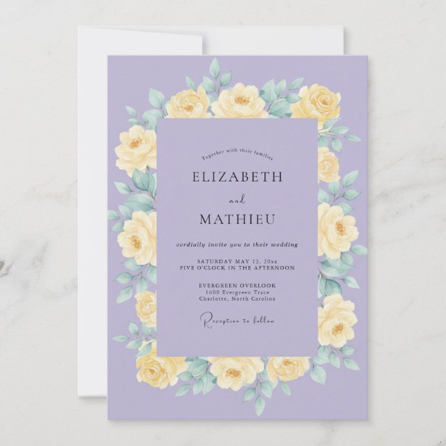 Invitación Boda Flor de Lila Amarillo (Anverso)