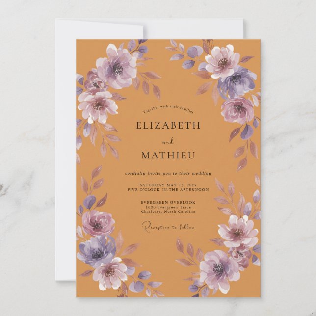 Invitación Boda Flor de Lila Ámbar (Anverso)