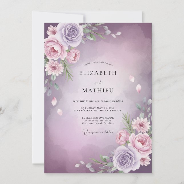 Invitación Boda Flor de Lila Ametista (Anverso)