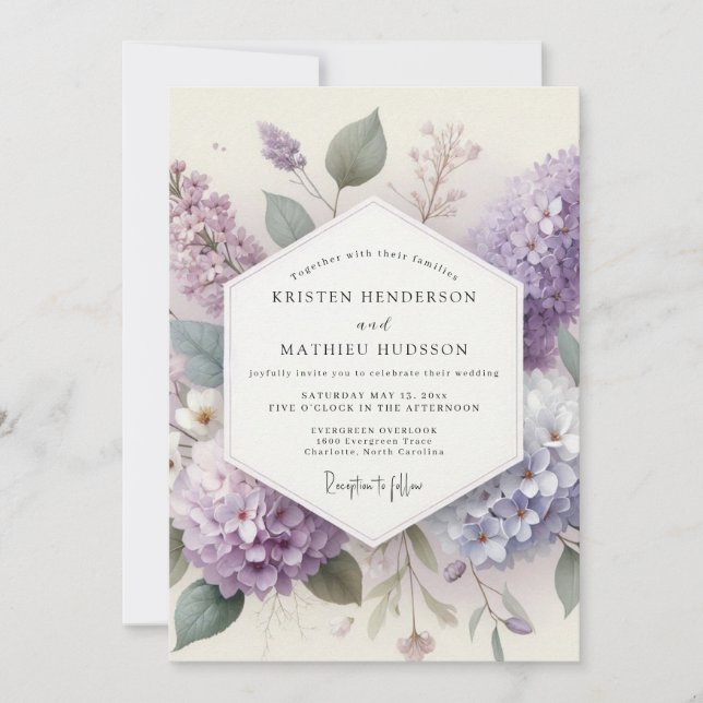 Invitación Boda Flor de Lila Brumosa (Anverso)