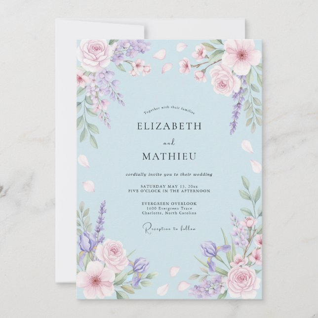 Invitación Boda Flor de Lila Centaurea (Anverso)