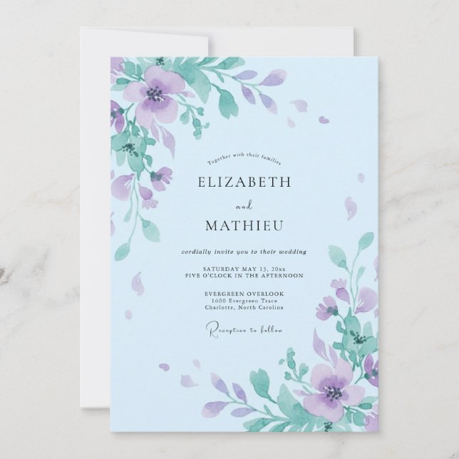 Invitación Boda Flor de Lila en el Cielo (Anverso)