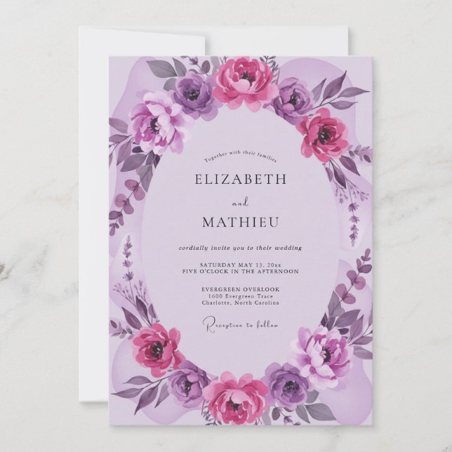 Invitación Boda Flor de Lila Magenta (Anverso)