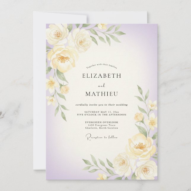 Invitación Boda Flor de Lila Mantequilla (Anverso)