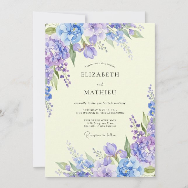 Invitación Boda Flor de Lila Periwinkle (Anverso)