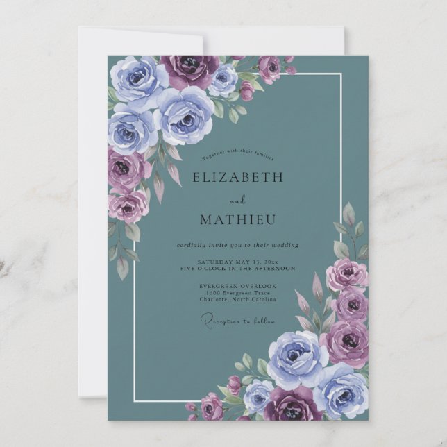 Invitación Boda Flor de Lila Pizarra (Anverso)