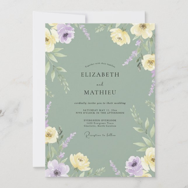 Invitación Boda Flor de Lila Salvia (Anverso)
