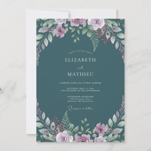Invitación Boda Flor de Lila Té (Anverso)