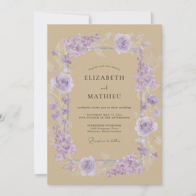 Invitación Boda Flor de Lila Tostada (Anverso)