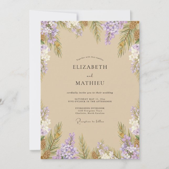 Invitación Boda Flor de Lila Tostada (Anverso)