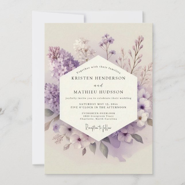 Invitación Boda Flor de Lilac Whisper (Anverso)