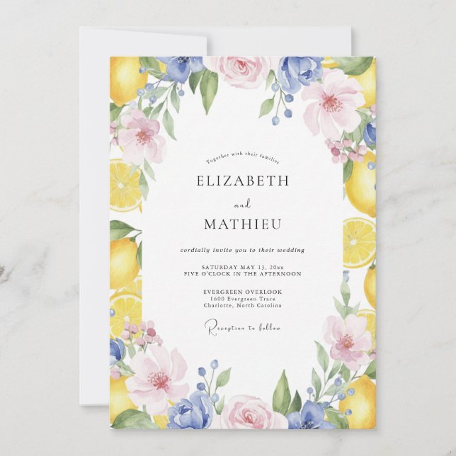 Invitación Boda Flor de Limón Amarillo (Anverso)