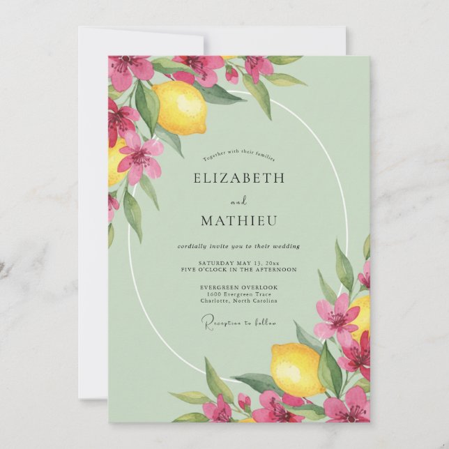 Invitación Boda Flor de Limón Rosa (Anverso)