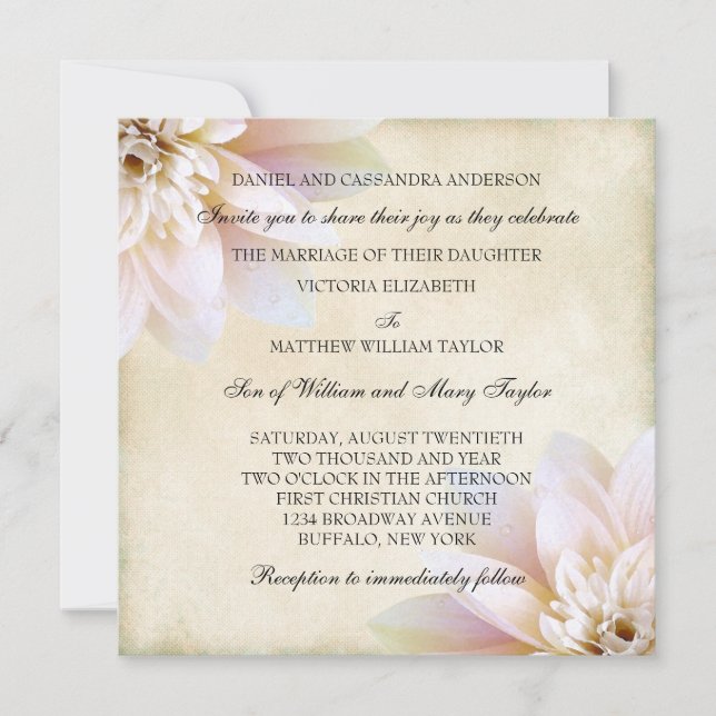 Invitación Boda Flor de Loto Blanca Rosa (Anverso)