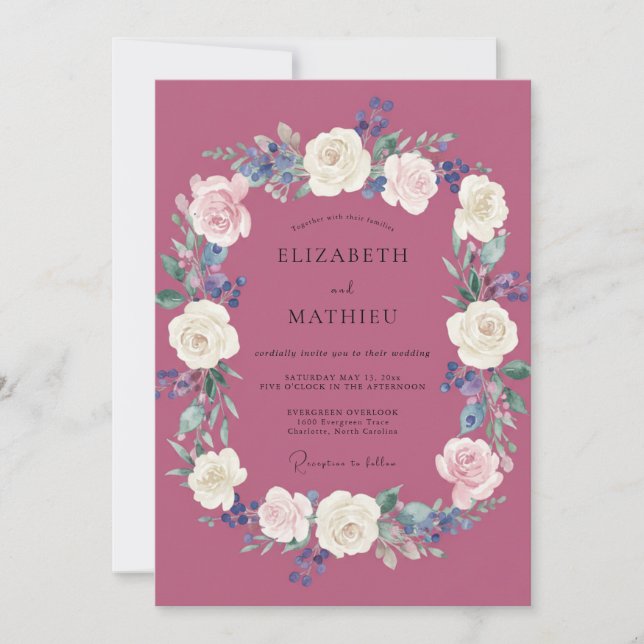 Invitación Boda Flor de Lujo Ciruela (Anverso)