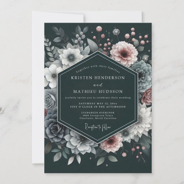 Invitación Boda Flor de Lujo Mauve Carbón (Anverso)