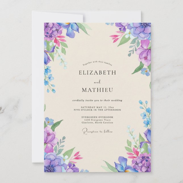 Invitación Boda Flor de Magenta Amatista (Anverso)