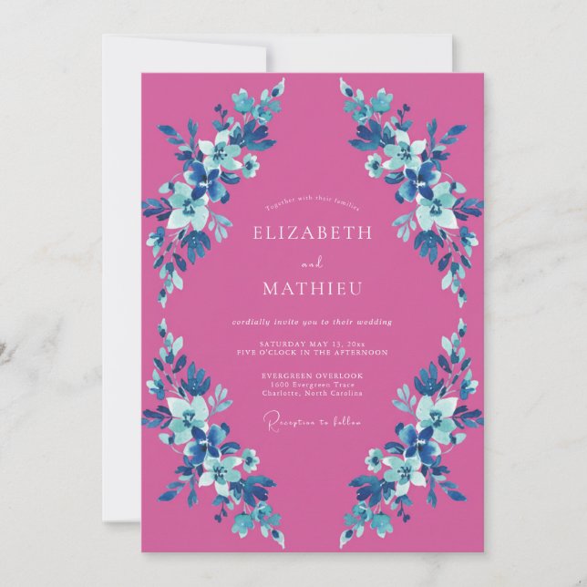 Invitación Boda Flor de Magenta Azure (Anverso)