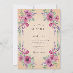 Invitación Boda Flor de Magenta Champagne