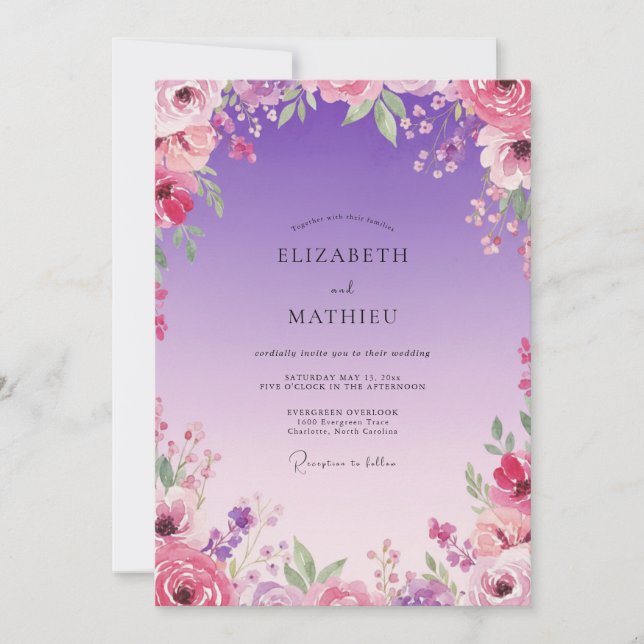 Invitación Boda Flor de Magenta Ciruela (Anverso)