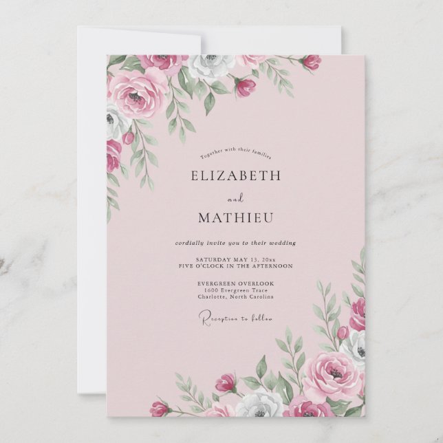 Invitación Boda Flor de Magenta Malva (Anverso)