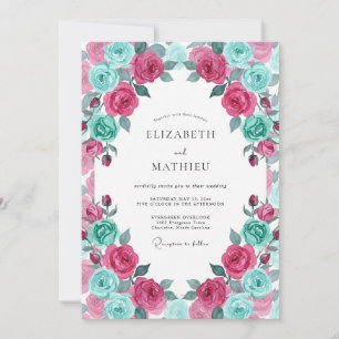 Invitación Boda Flor de Magenta Turquesa