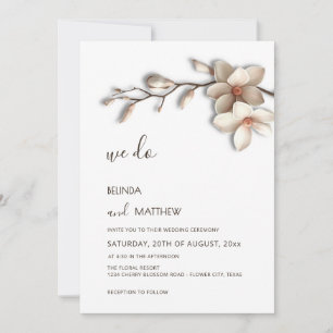 Invitación Boda Flor de Magnolia 3D Blanco Marfil