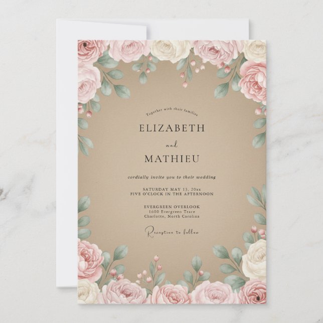 Invitación Boda Flor de Malva Beige (Anverso)