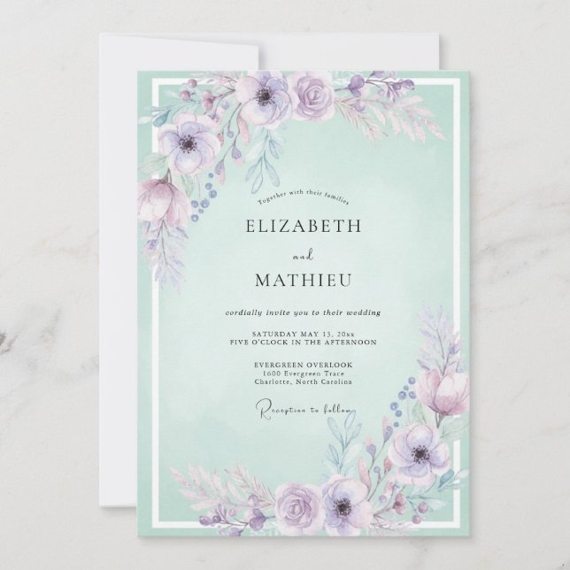 Invitación Boda Flor de Malva Espuma de Mar (Anverso)