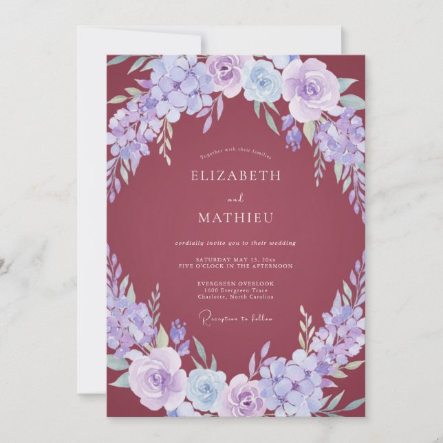 Invitación Boda Flor de Malva Periwinkle (Anverso)
