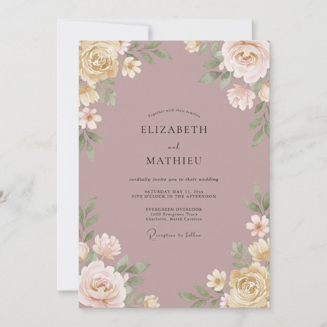 Invitación Boda Flor de Malva Pintada (Anverso)